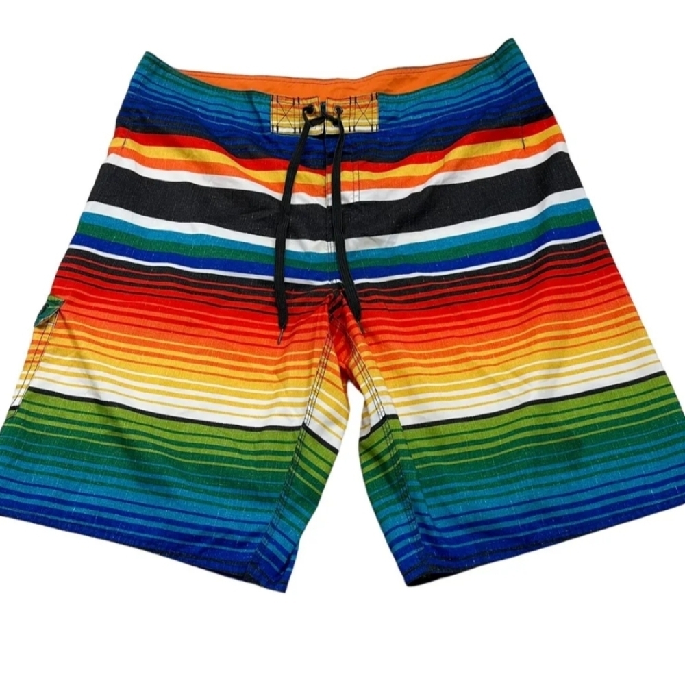 Hang Ten Mens Multi Color Rainbow Board Surf Swim Shorts Size‎ 32• NEW
